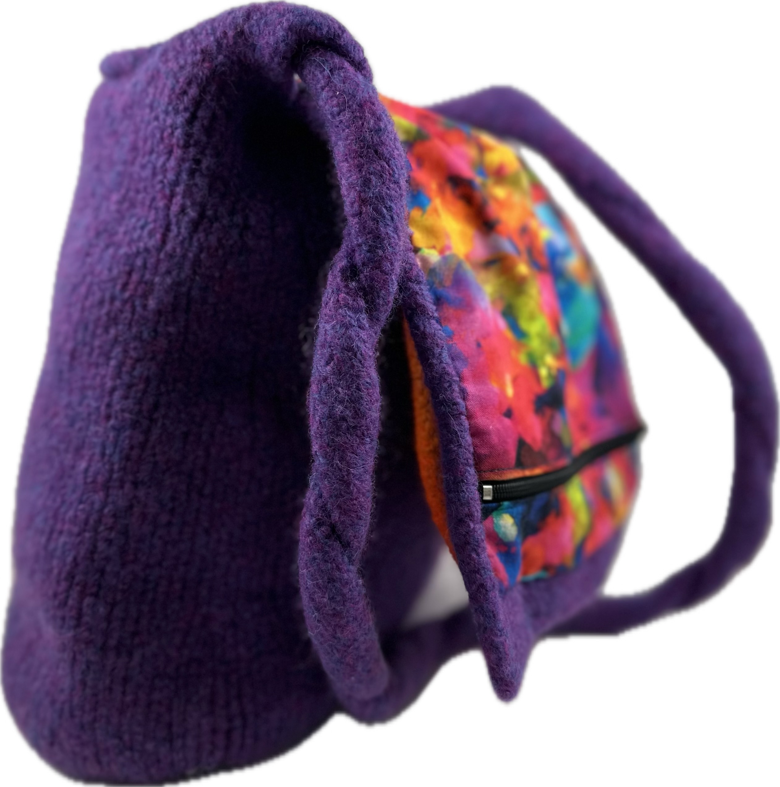 back view showing tie-dyed flap